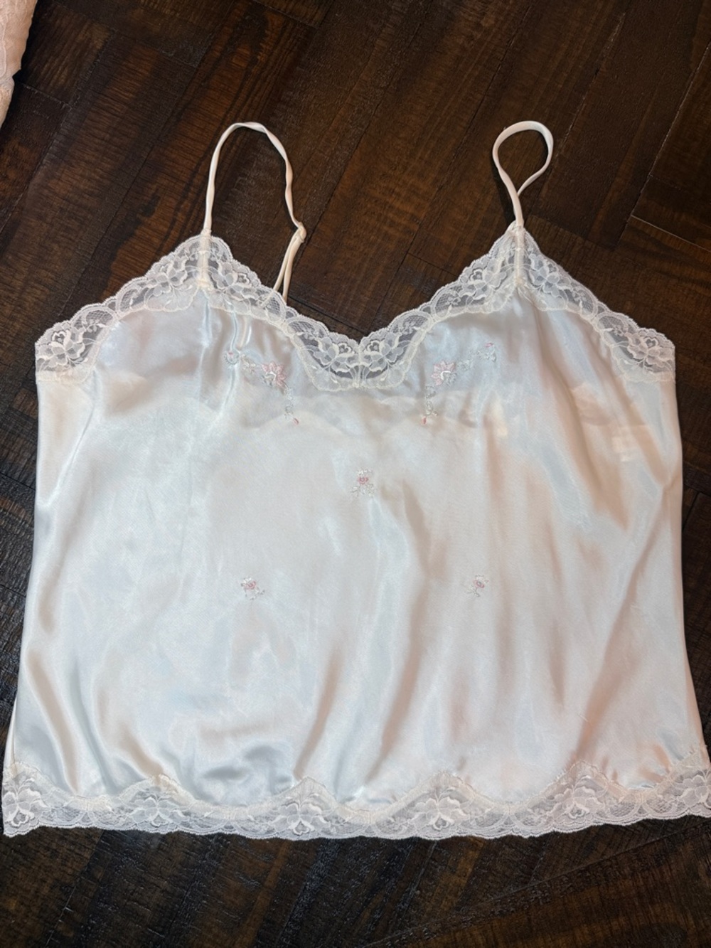 Vintage Barbizon Satin Lace Camisole Cream Floral Embroidered Tank M Cottagecore